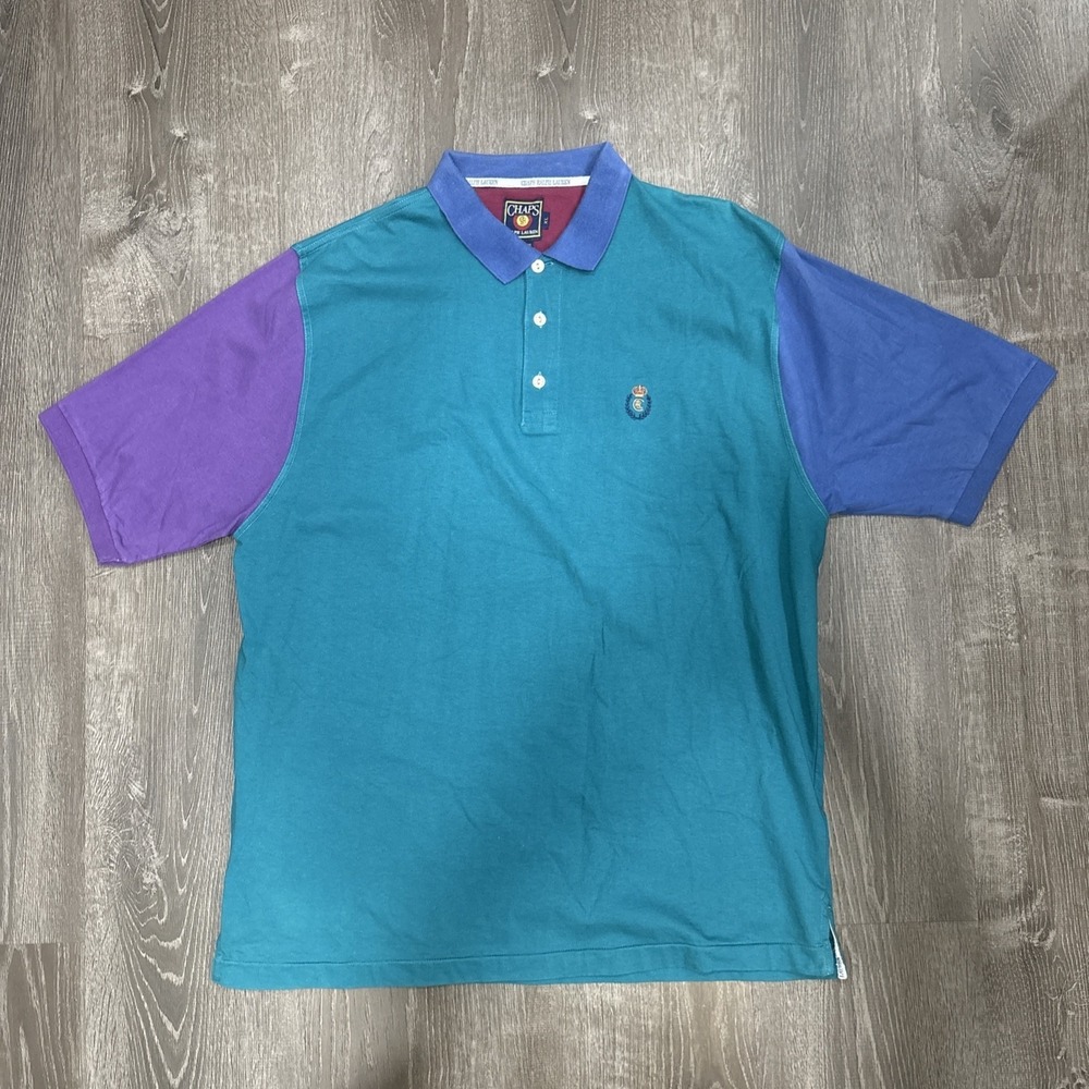 Vintage Ralph Lauren Chaps Rugby Polo Shirt Mens XL Colorblock Short Sleeve 90s